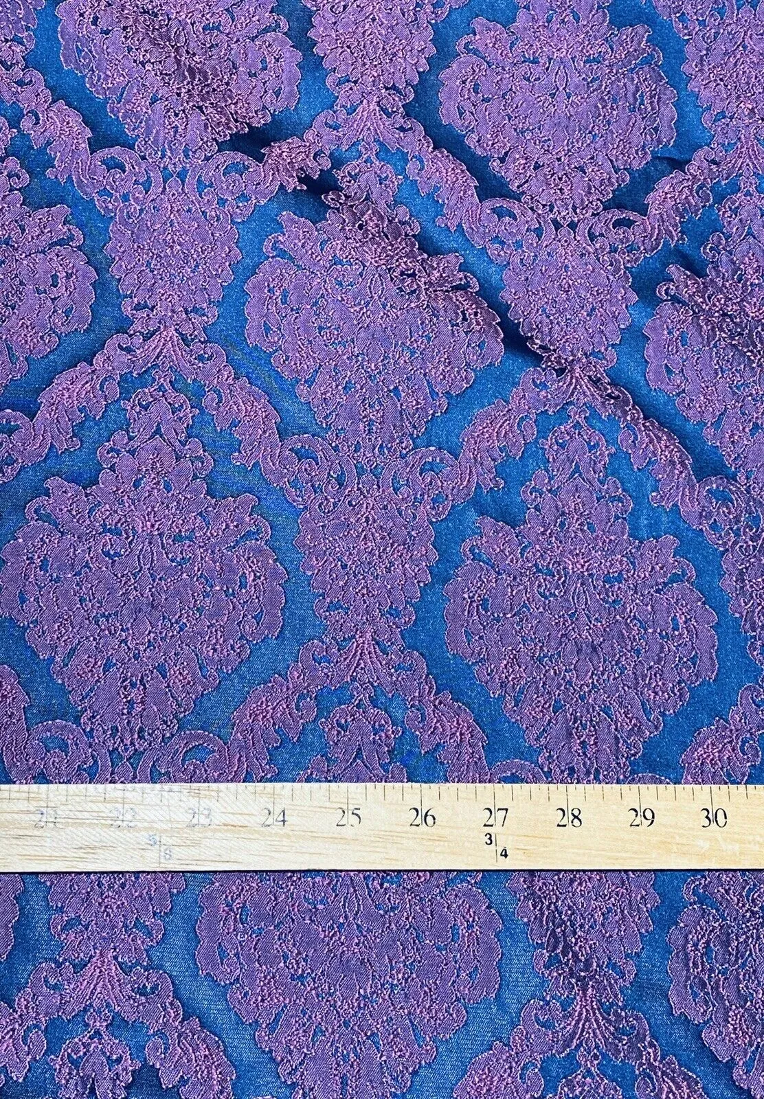 NEW Princess Giselle Designer Medallion Satin Drapery Upholstery Fabric - Fuchsia Pink & Navy Blue