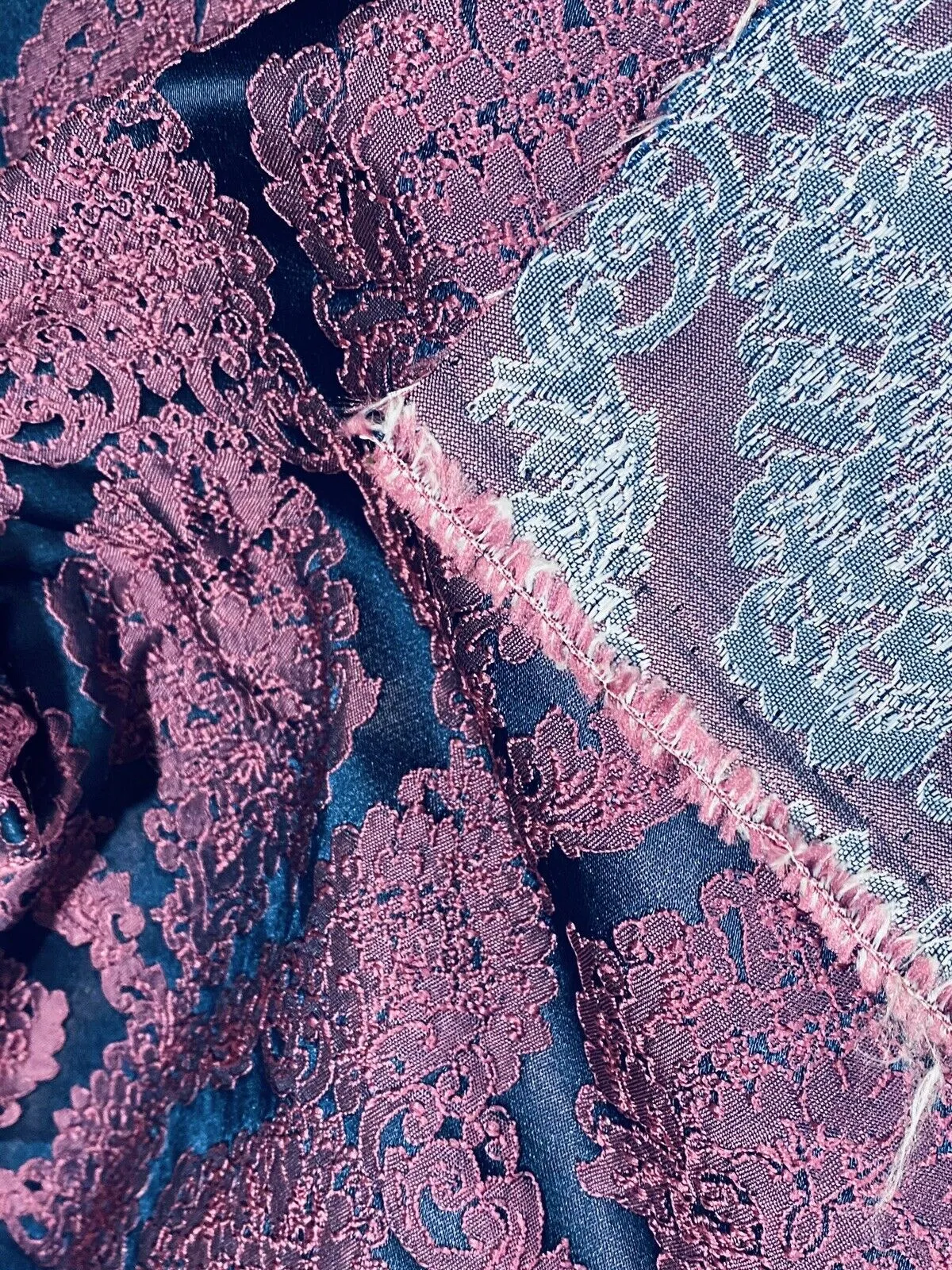 NEW Princess Giselle Designer Medallion Satin Drapery Upholstery Fabric - Fuchsia Pink & Navy Blue