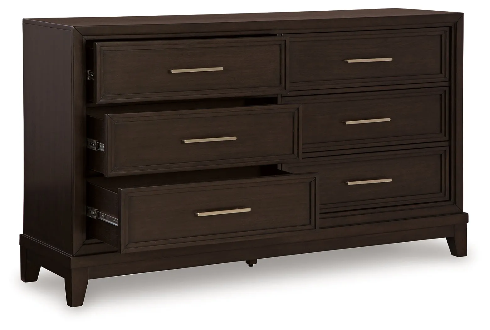 Neymorton King Upholstered Panel Bed with Dresser and 2 Nightstands in Dark Grayish Brown