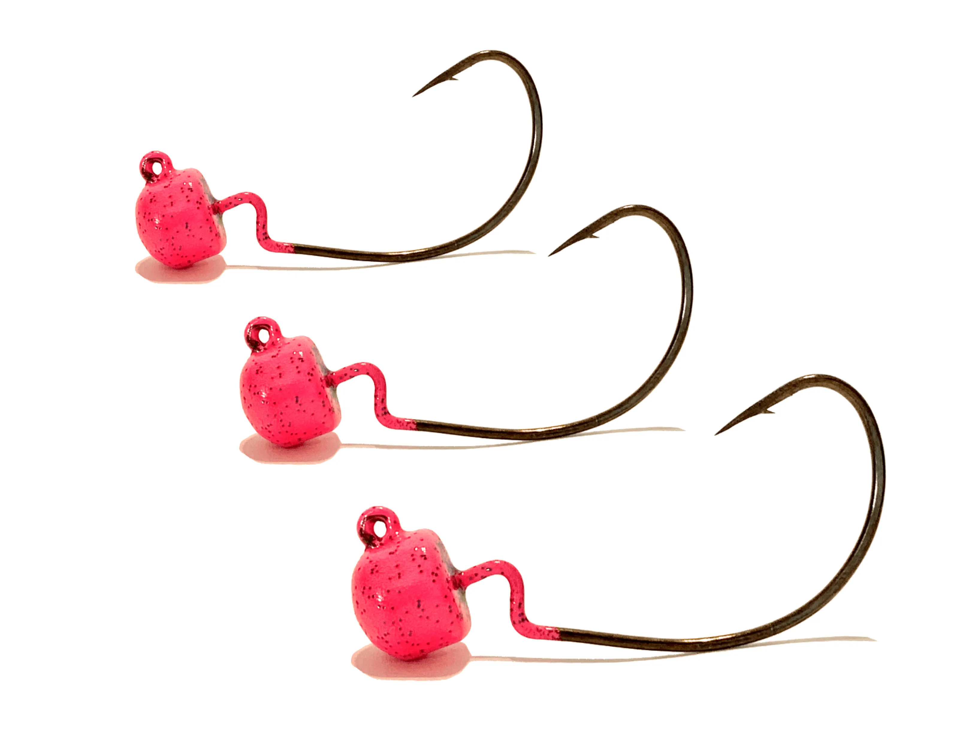 Pink Sparkle EWG Weedless Ned Rig Jig Heads 3pk