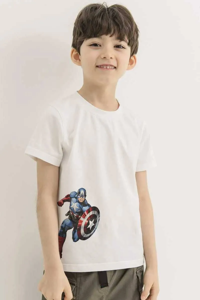 Polo Republica Boy's Superhero Captain America Printed Tee Shirt
