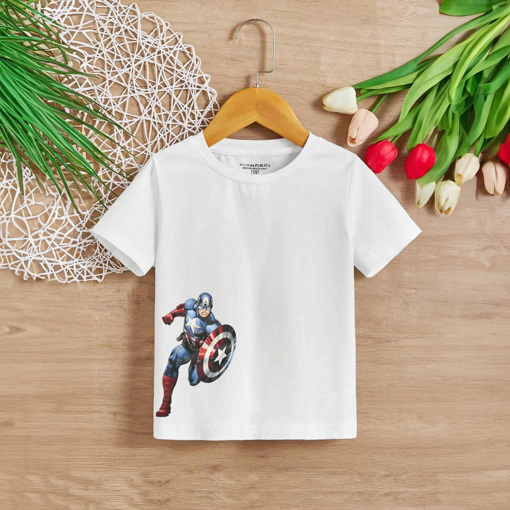 Polo Republica Boy's Superhero Captain America Printed Tee Shirt