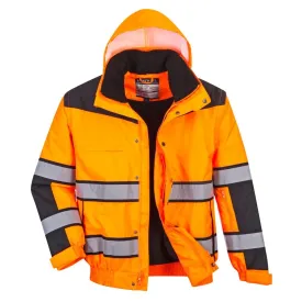 Portwest UC566 HiVis Classic Warm Bomber Rain Jacket with Waterproof Taped Seams, OrangeBlack, X Large