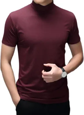 Rela Bota Mens Fashion T-Shirts Undershirts Thermal Underwear Tops Half Turtleneck Short Sleeve Slim Fit Basic Pullover Tees