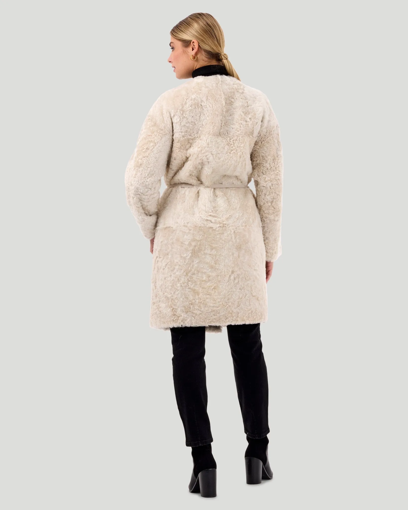 Reversible Collarless Select Shearling Lamb Short Coat with Buttons