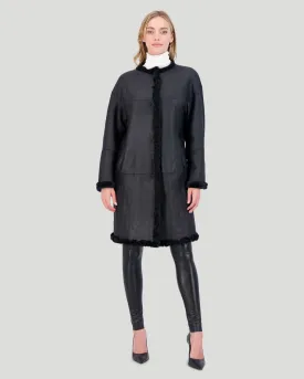 Reversible Collarless Select Shearling Lamb Short Coat with Buttons