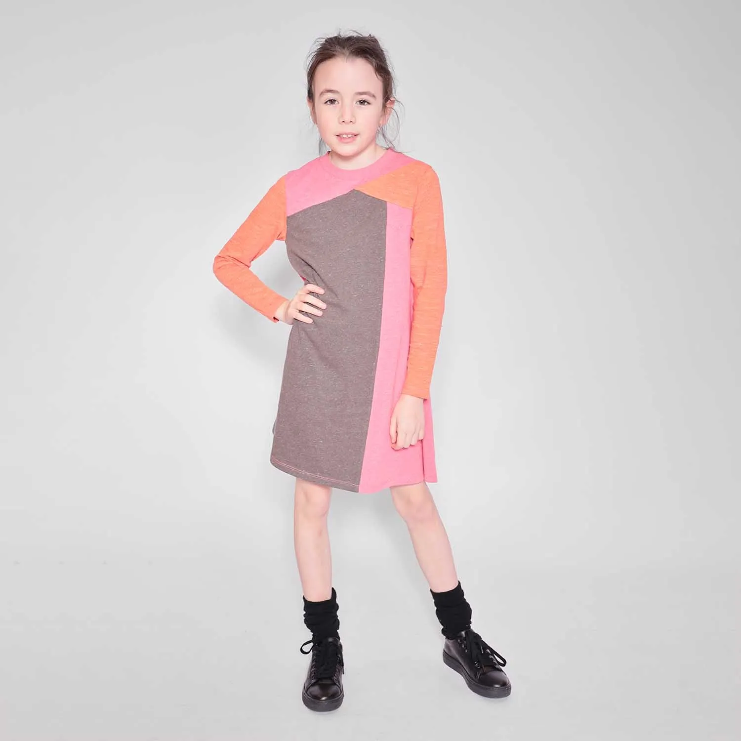 Roze en oranje kleurblokjurk voor meisjes