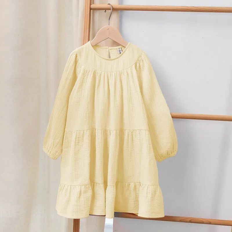 Ruffled Long Sleeve Cotton Dress
