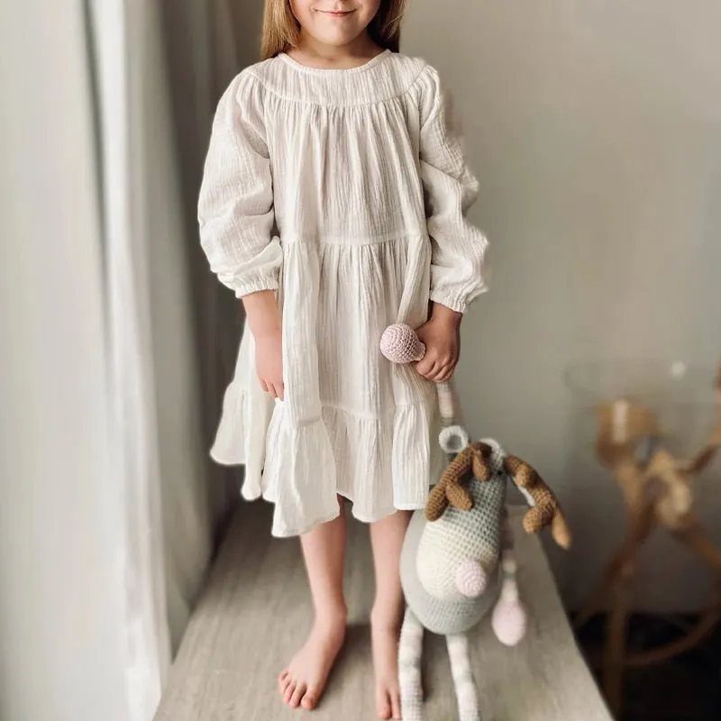 Ruffled Long Sleeve Cotton Dress