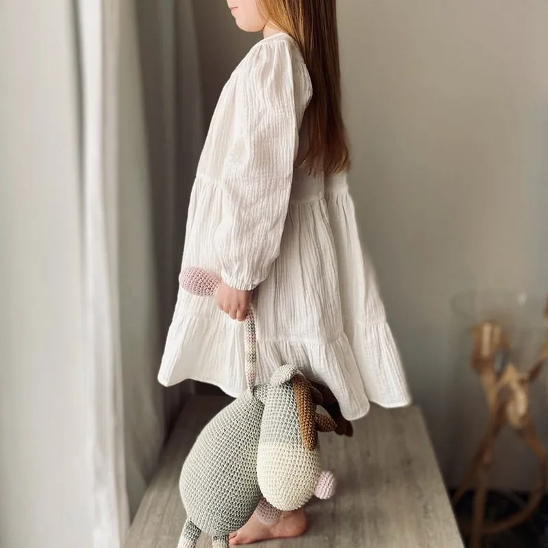 Ruffled Long Sleeve Cotton Dress