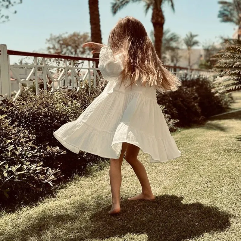 Ruffled Long Sleeve Cotton Dress
