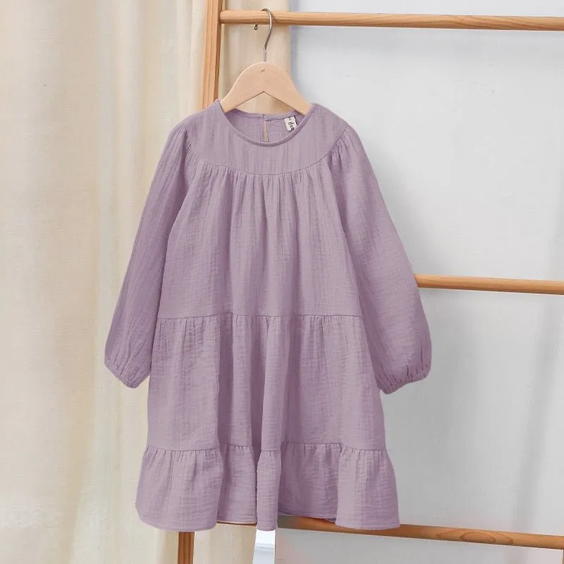 Ruffled Long Sleeve Cotton Dress