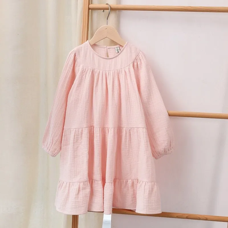 Ruffled Long Sleeve Cotton Dress