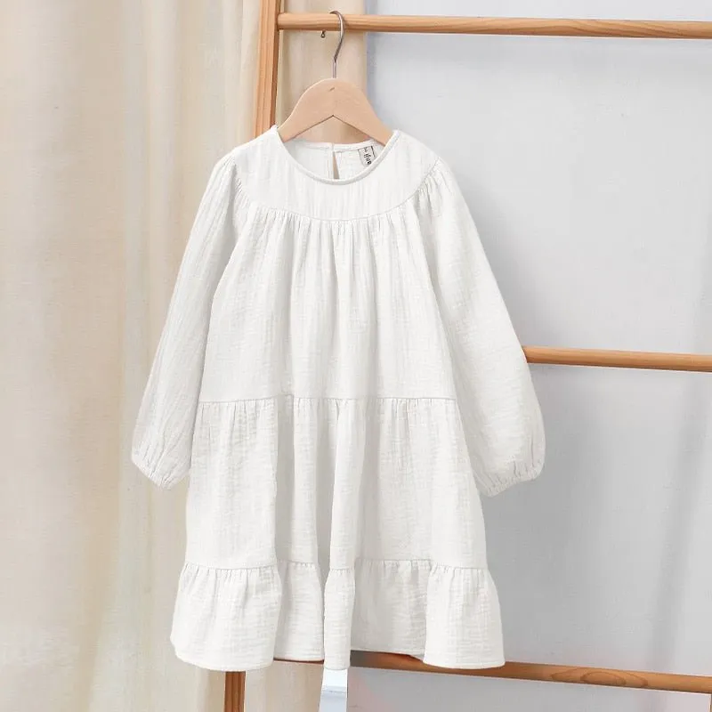 Ruffled Long Sleeve Cotton Dress