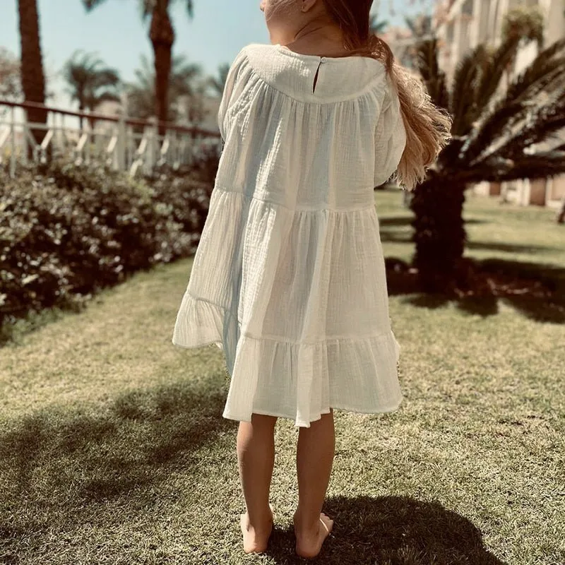 Ruffled Long Sleeve Cotton Dress