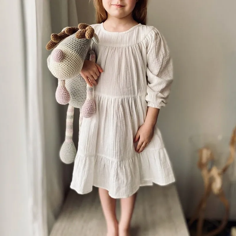 Ruffled Long Sleeve Cotton Dress