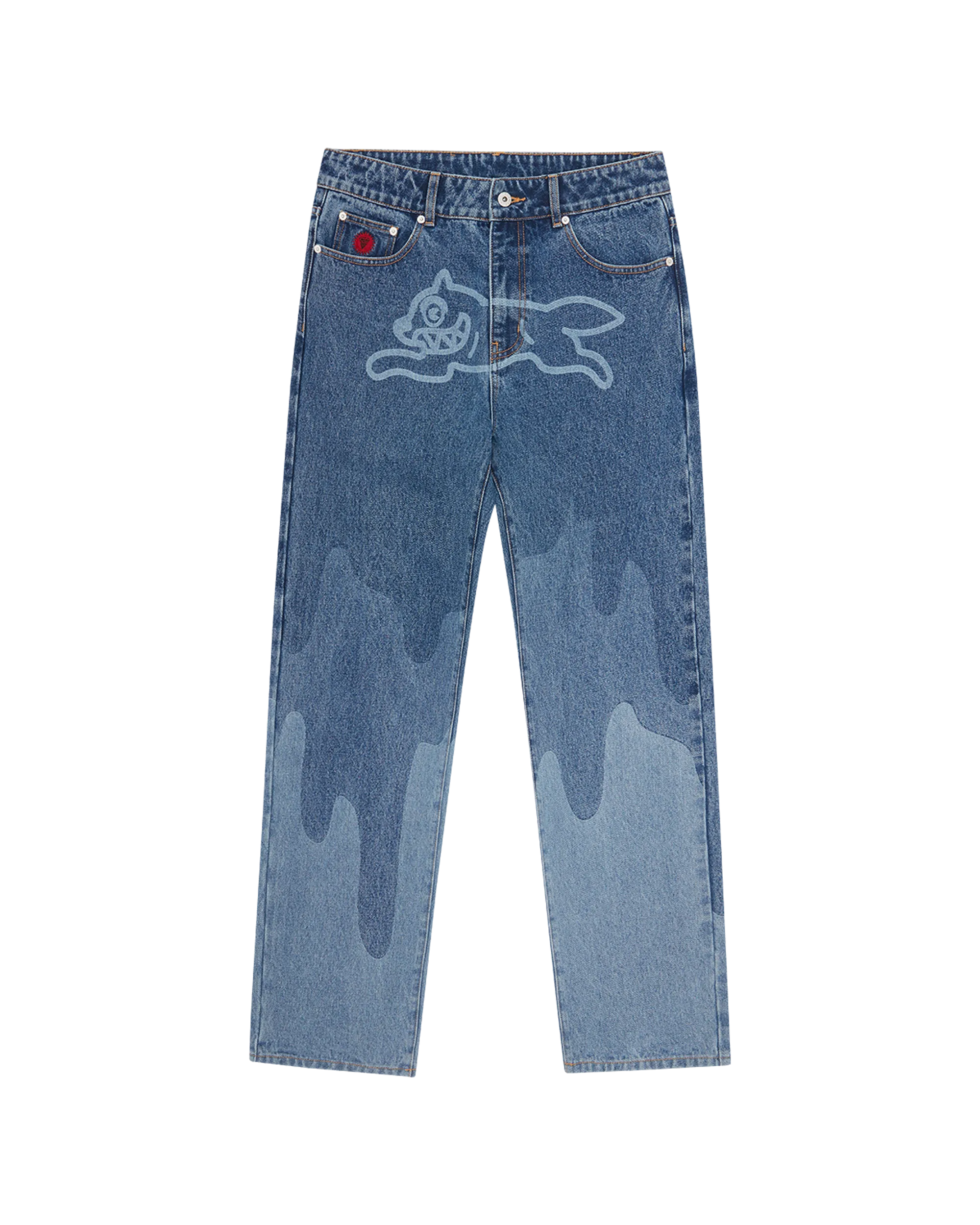 High-Performance Laser-Detailed Running Dog Denim Pants