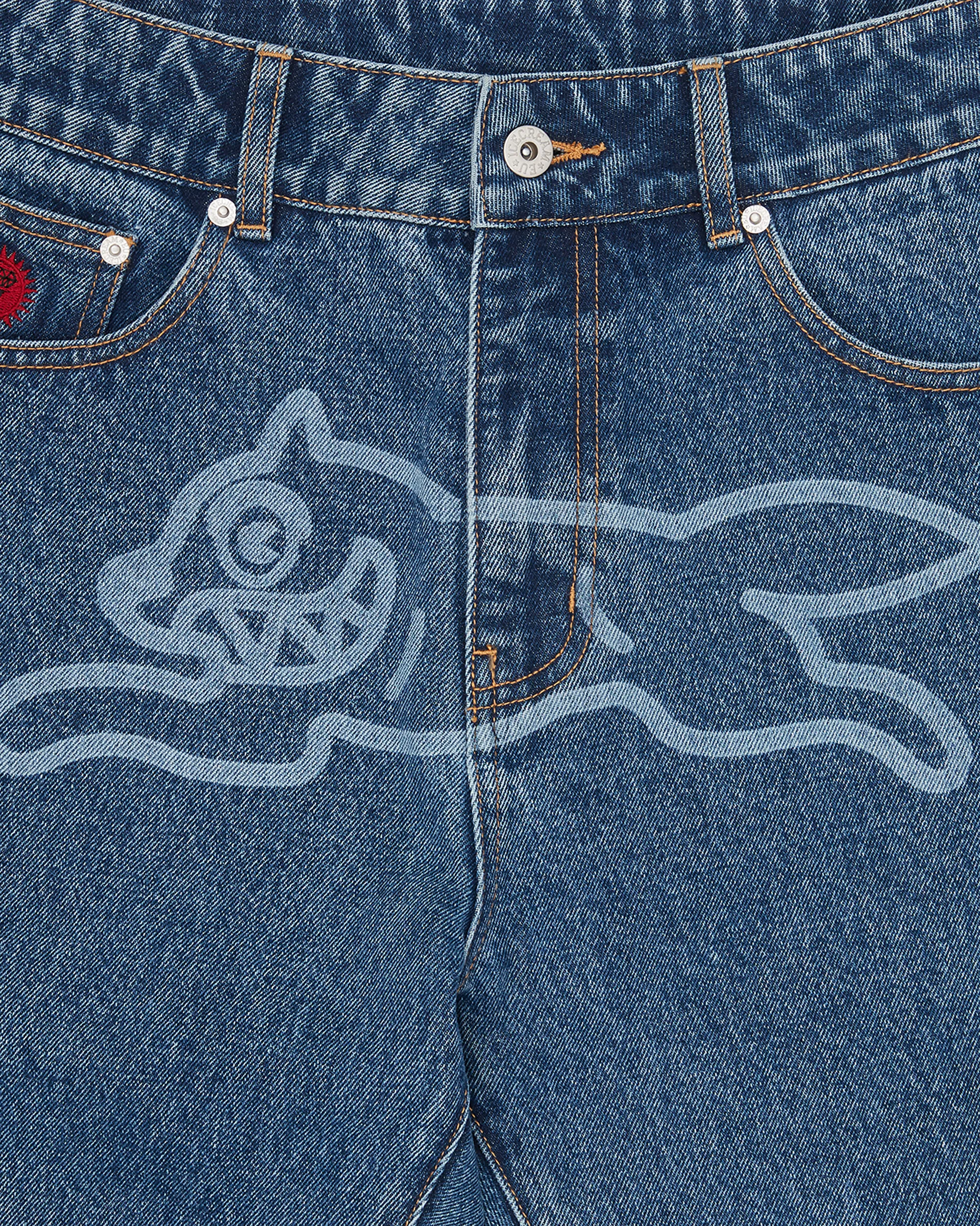 High-Performance Laser-Detailed Running Dog Denim Pants