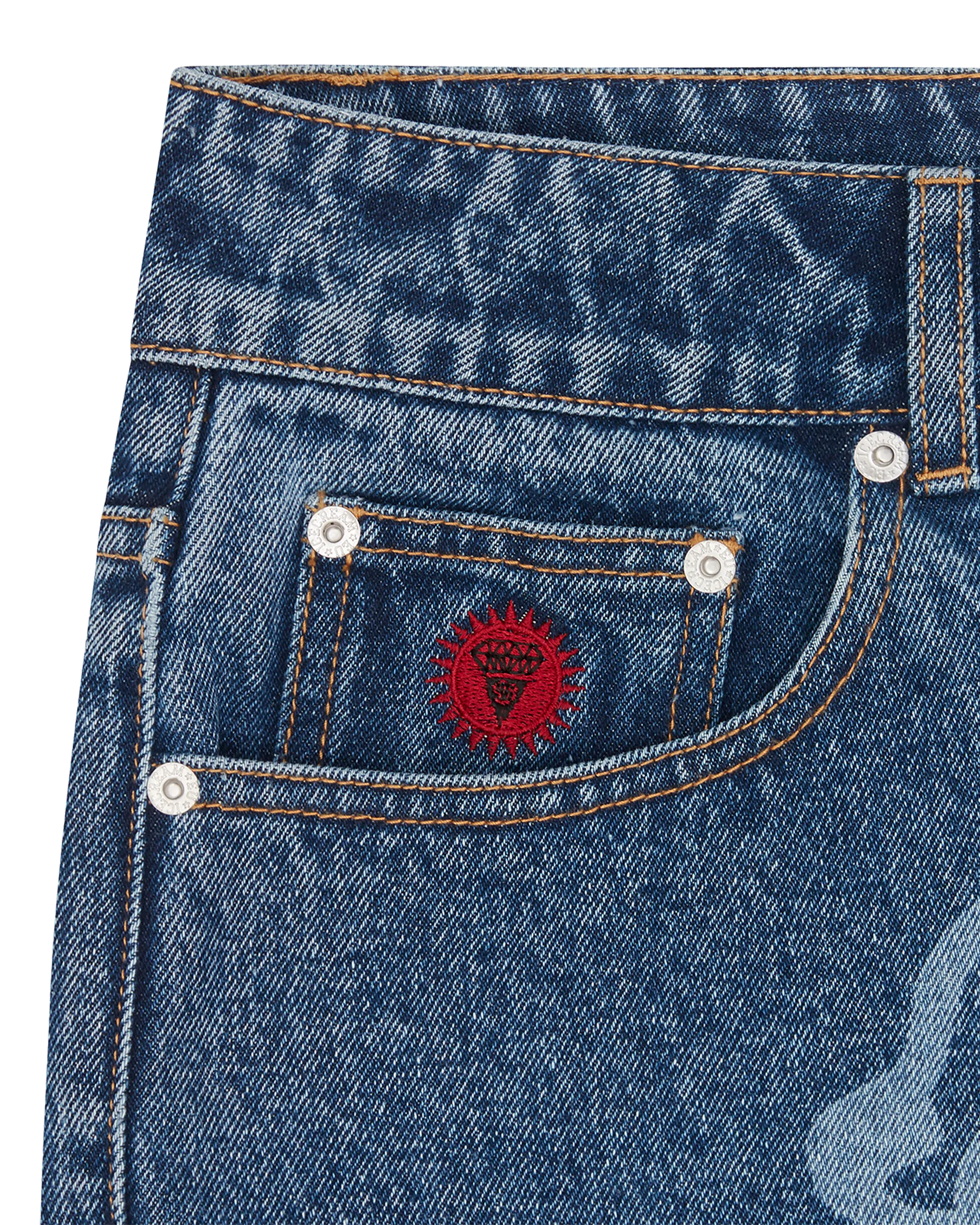 High-Performance Laser-Detailed Running Dog Denim Pants