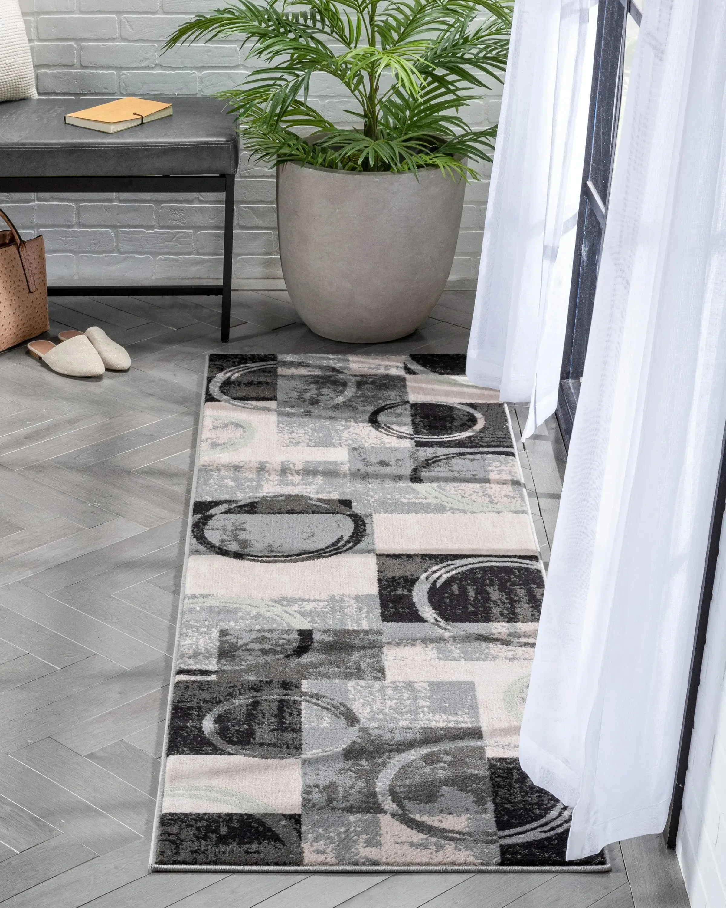 Shai Modern Geometric Grey Green Rug