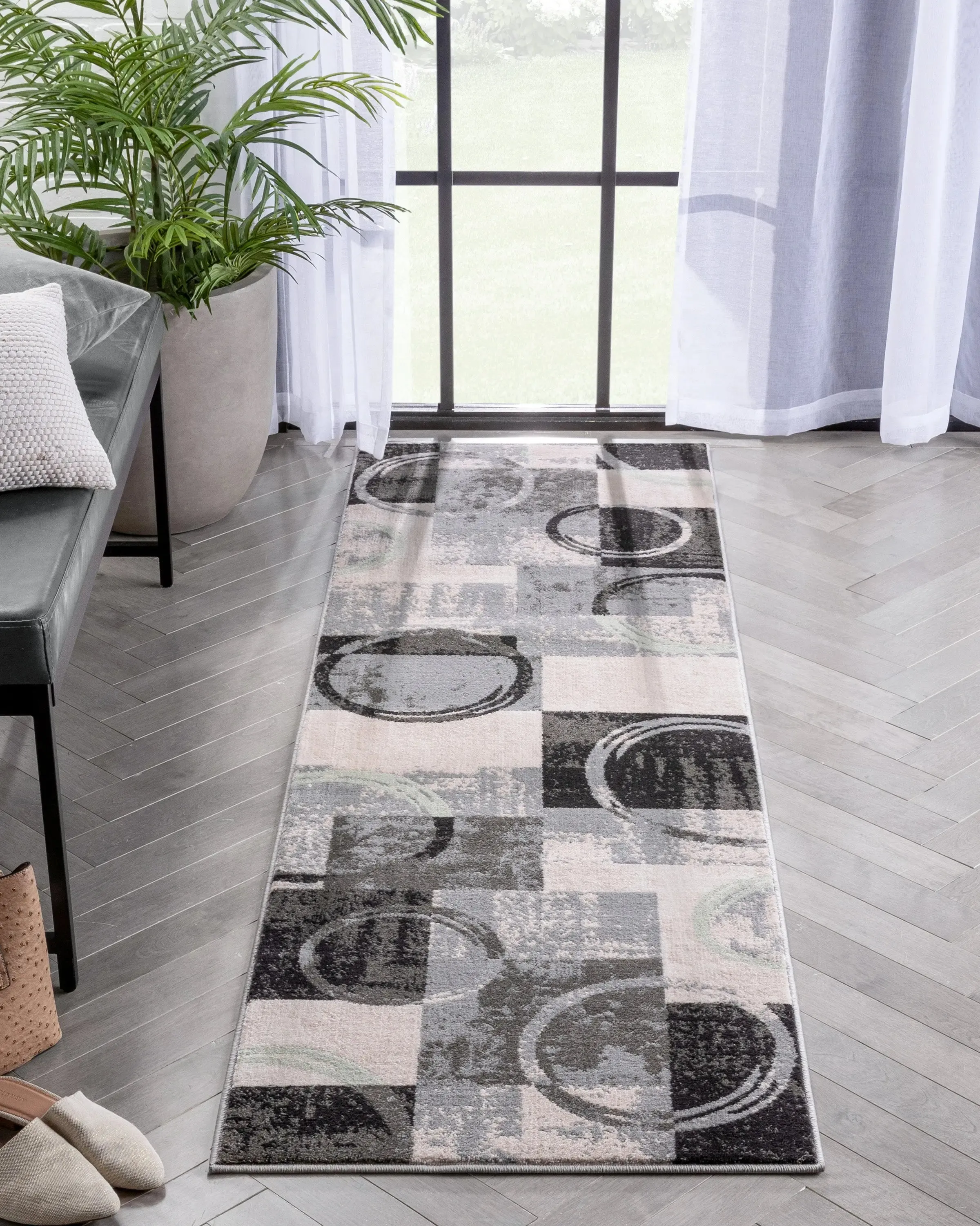 Shai Modern Geometric Grey Green Rug