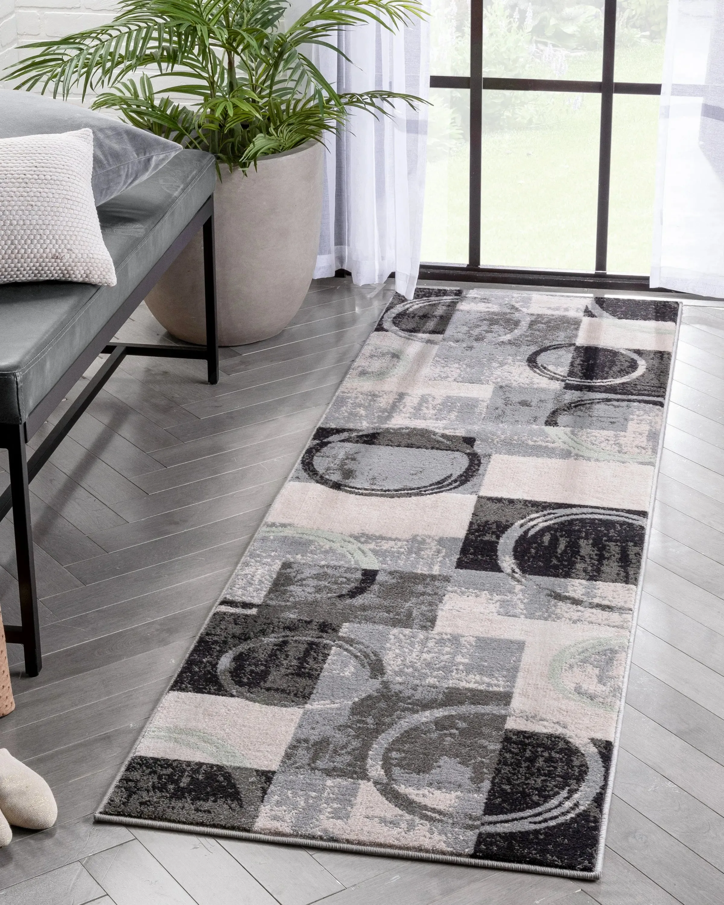 Shai Modern Geometric Grey Green Rug