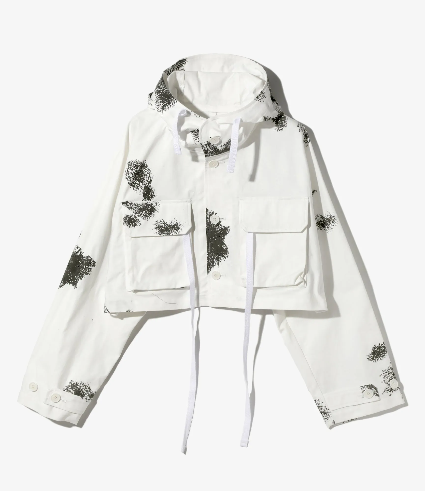 Short Cape - White - Cotton Canvas / Snow Camo Printed