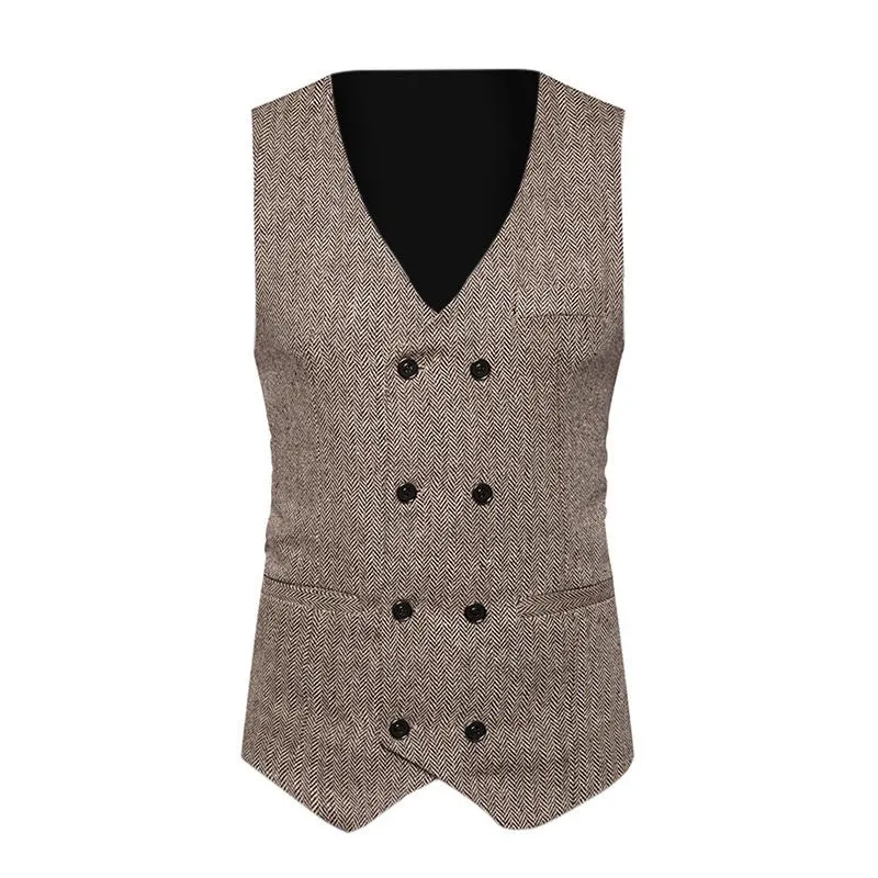 Slim Fit Formal Tweed Check Double Breasted Waistcoat