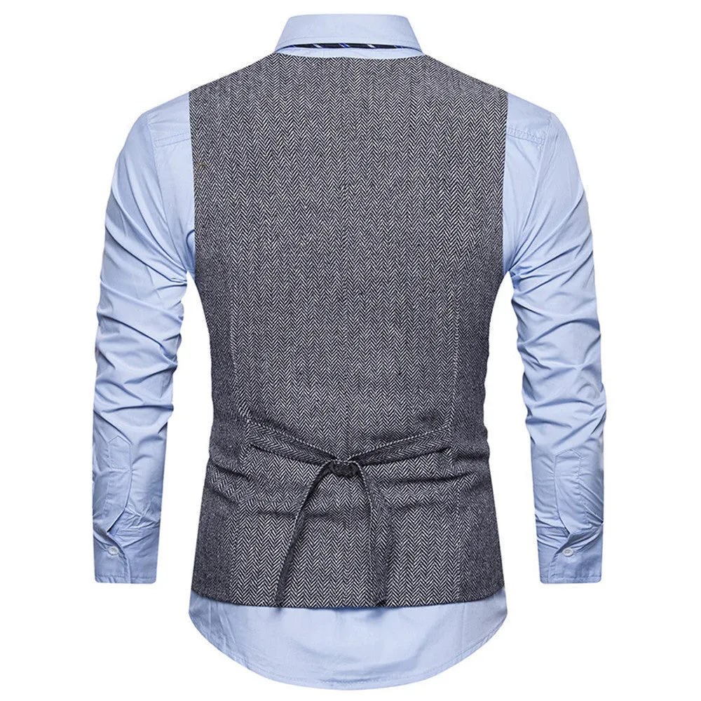 Slim Fit Formal Tweed Check Double Breasted Waistcoat