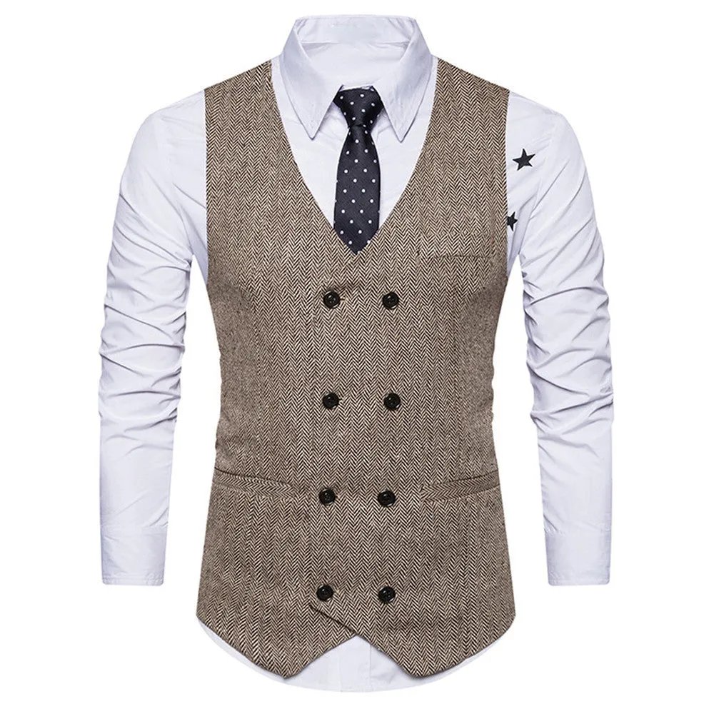 Slim Fit Formal Tweed Check Double Breasted Waistcoat