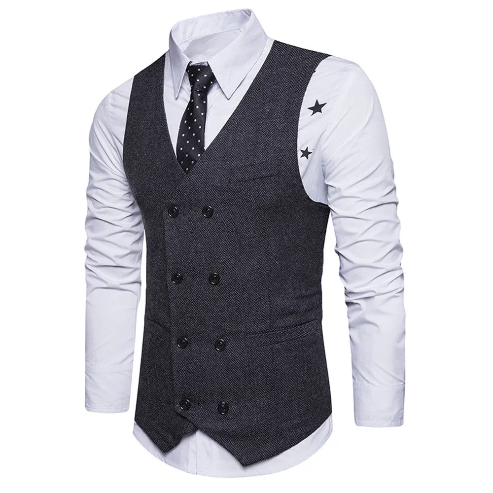 Slim Fit Formal Tweed Check Double Breasted Waistcoat