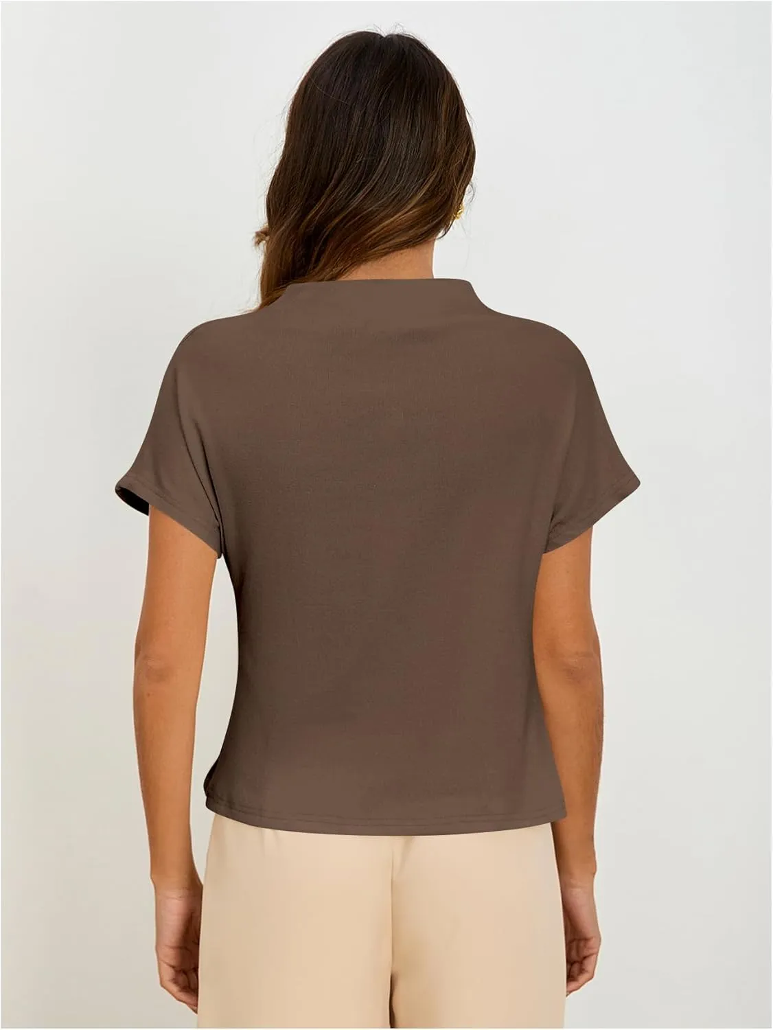 SweatyRocks Women's Casual Short Sleeve Mock Neck Tee Top Asymmetric Ruched Plain T Shirt
