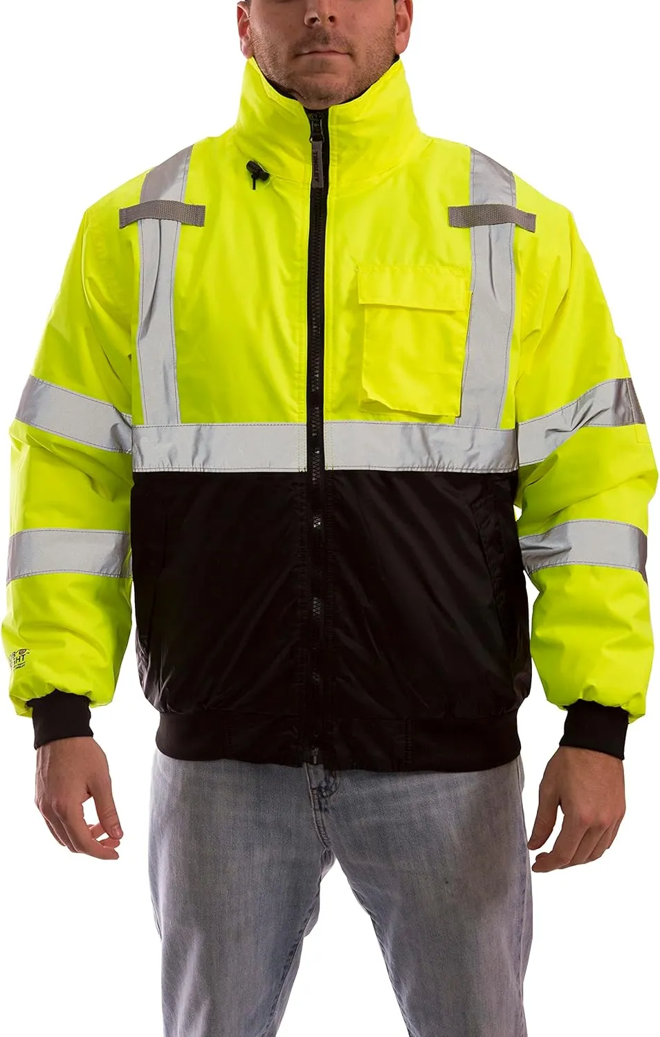 TINGLEY J26002 Bomber Jacket with 2" Silver Reflective Tape, 2XL, Fluorescent Yellow/Green/Black