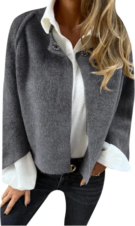 TYQQU Women's Wool Blend Cropped Coats Button Casual Bomber Jacket Fashion Batwing Sleeve Jacket