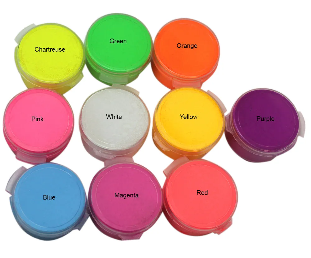 UV Neon Black Light Fluorescent Pigment Powders 10 Col Set
