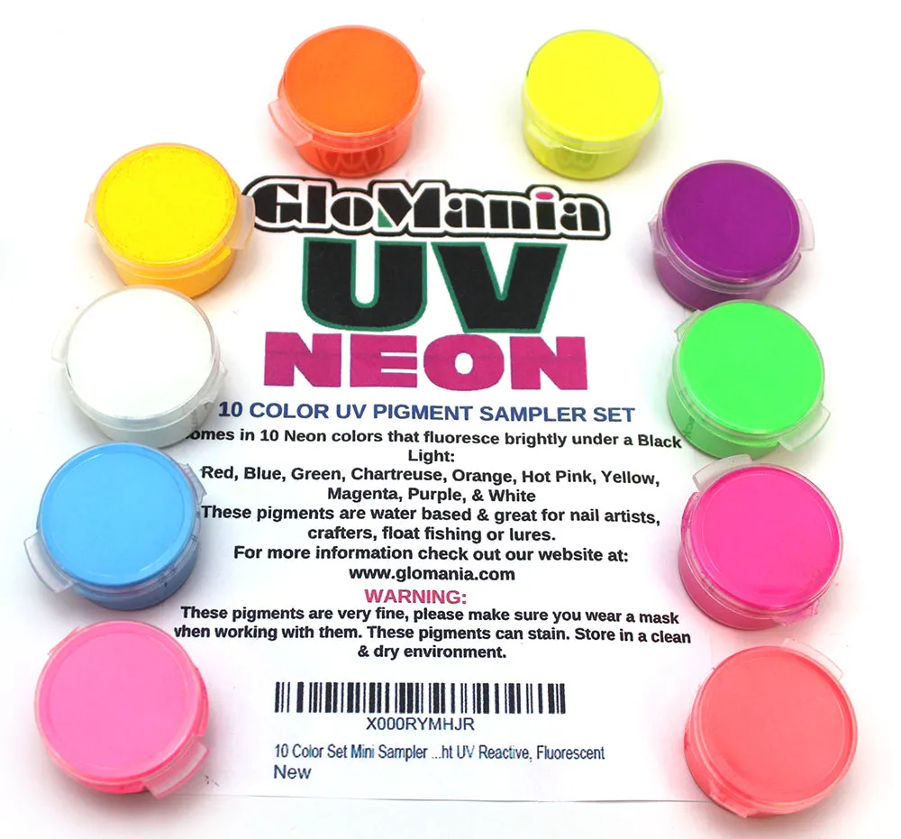 UV Neon Black Light Fluorescent Pigment Powders 10 Col Set