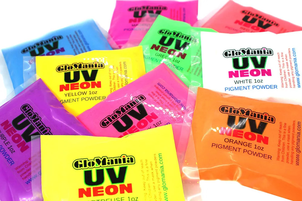 UV Neon Black Light Fluorescent Pigment Powders 10 Col Set