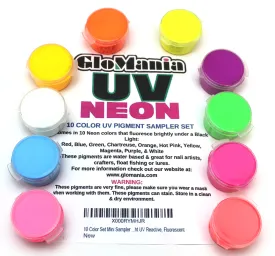 UV Neon Black Light Fluorescent Pigment Powders 10 Col Set