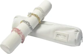Velvet Jewelry Roll Bag for Brackets Bangles Watches, Great Jewelry Organizer for Travel, Beige