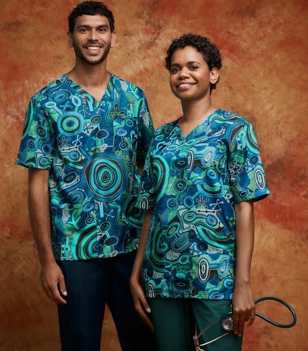 WARLU INDIGENOUS PRINT SCRUB TOP