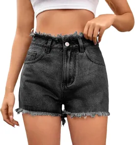 Women Jean Shorts Denim Skort Sexy High Waisted Button Up Tie Side Asymmetrical Short Mini Skirt Bathing Suit Shorts