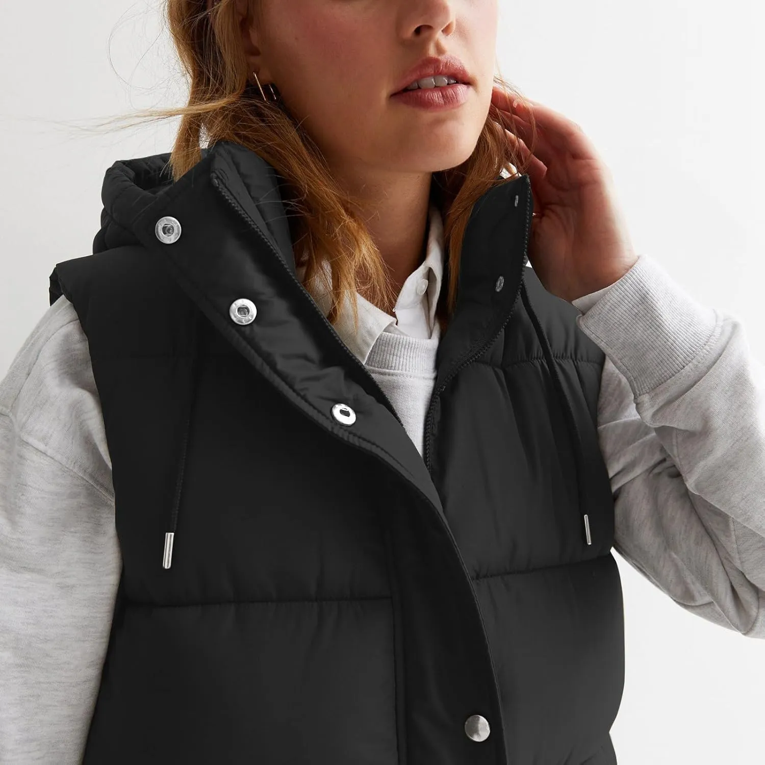 Women Long Puffer Vest Oversized Quilted Vest Zipper Hooded Down Vest Sleeveless Puffy Jacket Winter Outerwear Vests