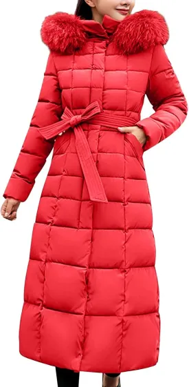 Women Midweight Winter Down Jacket Windproof Packable Faux Fur Collar Hood Thermal Padded Puffer Insulated Coats Outerwear