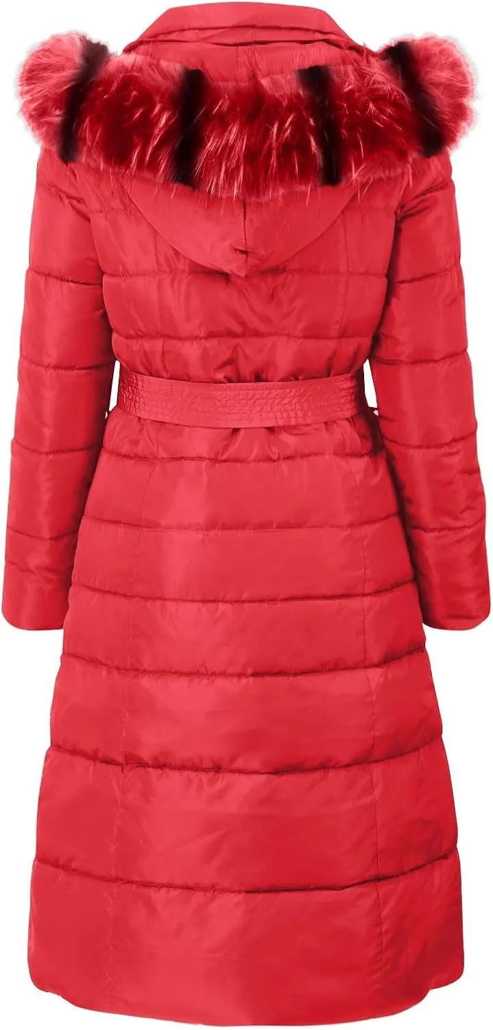 Women Midweight Winter Down Jacket Windproof Packable Faux Fur Collar Hood Thermal Padded Puffer Insulated Coats Outerwear