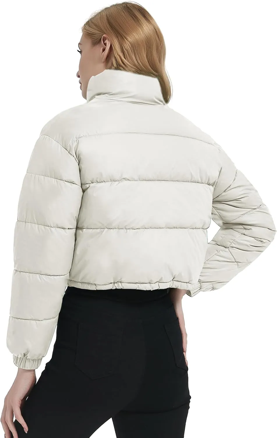 Womens Cropped Puffer Jacket Zip-Up Padded Quilted Short Coats Drawstring Winter Down Coat