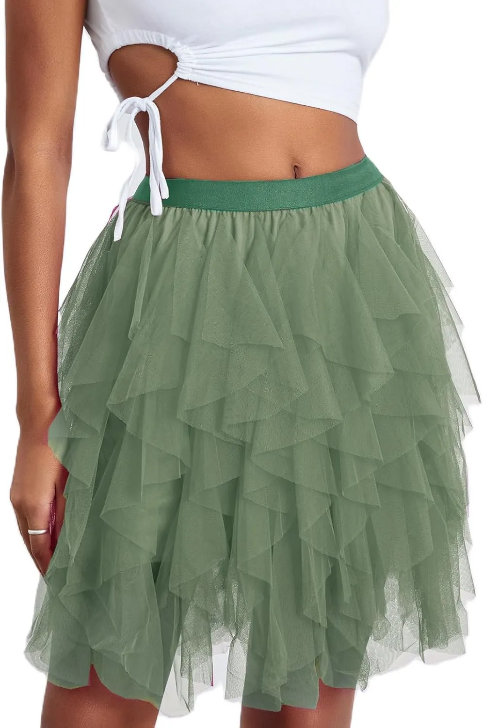 Women's Tulle Mini Skirt Ruffled Mesh Puffy Ballet Tutu Skirts 50s Carnival Party Elastic Waist Short Underskirts