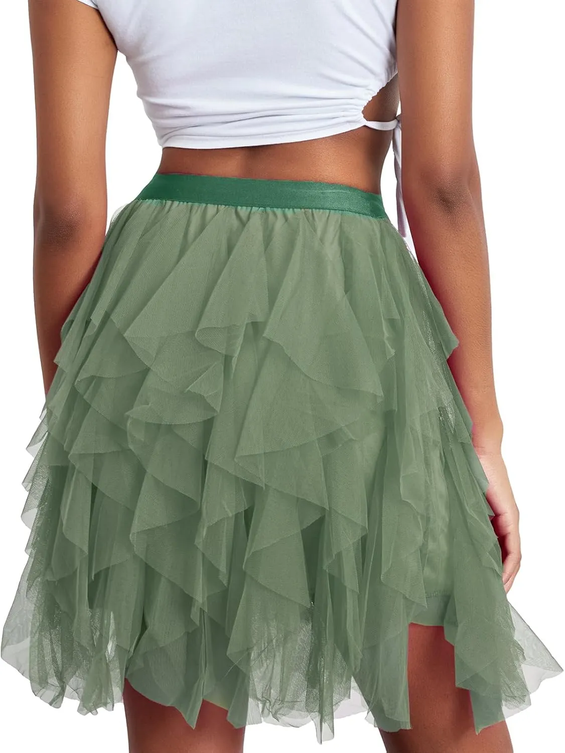 Women's Tulle Mini Skirt Ruffled Mesh Puffy Ballet Tutu Skirts 50s Carnival Party Elastic Waist Short Underskirts
