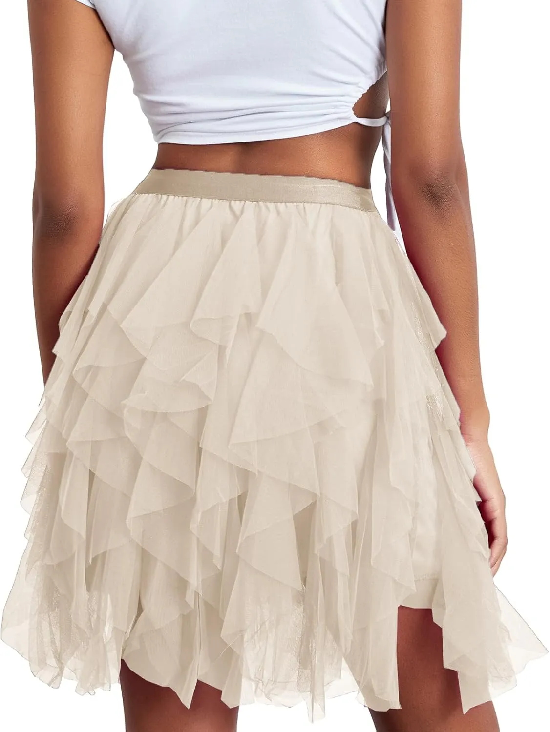 Women's Tulle Mini Skirt Ruffled Mesh Puffy Ballet Tutu Skirts 50s Carnival Party Elastic Waist Short Underskirts