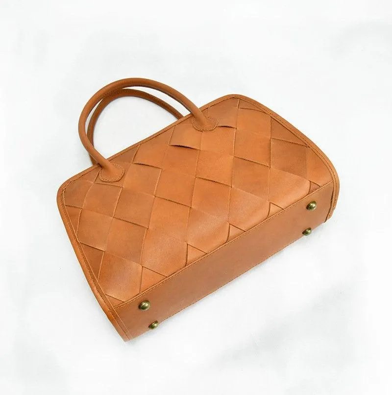 Woven Leather Shoulder Bag, Soft Woven Handbag, Leather Boston Bag, Handmade Shoulder Bag, Modern Leather Crossbody Bag, Forest Green/Brown