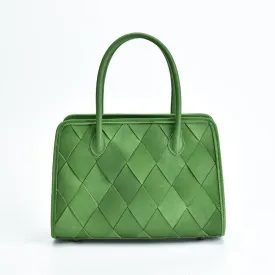 Woven Leather Shoulder Bag, Soft Woven Handbag, Leather Boston Bag, Handmade Shoulder Bag, Modern Leather Crossbody Bag, Forest Green/Brown